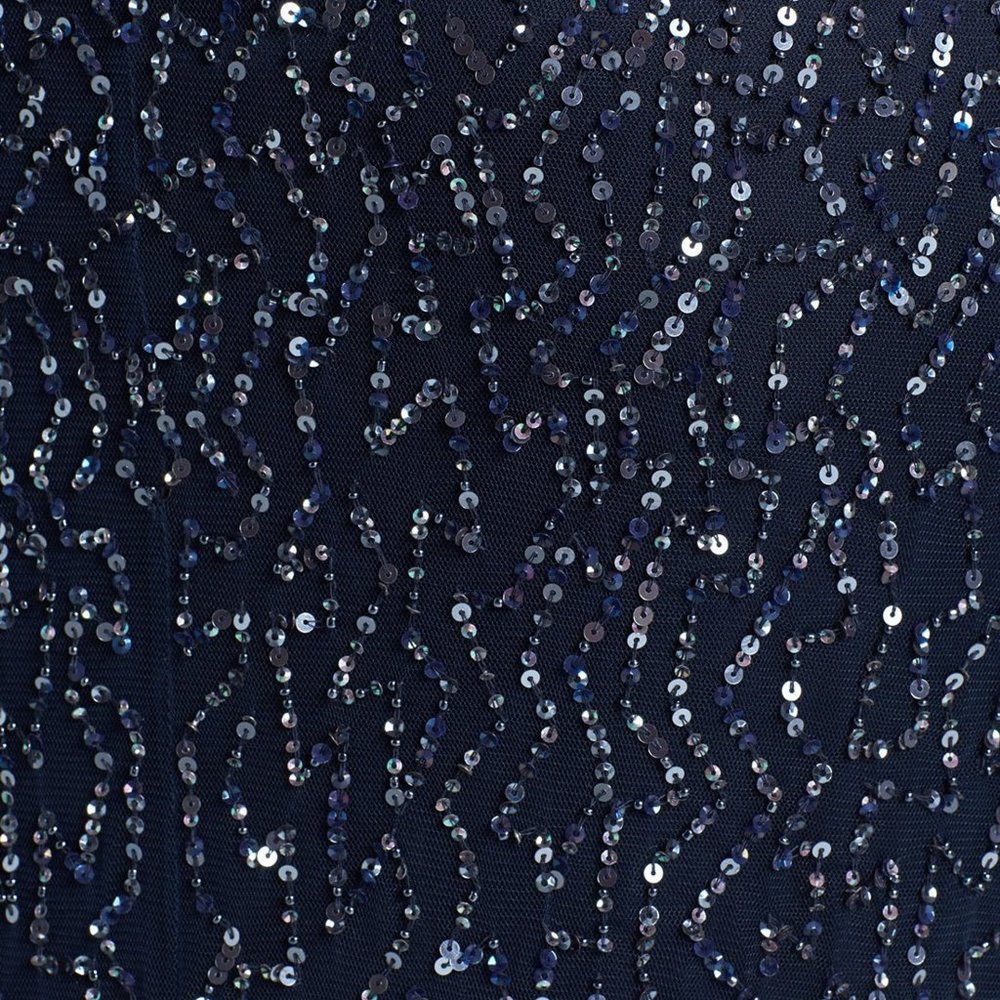 Anthropologie AIDAN MATTOX Navy Sheer Silver Sequin Maxi Gown 6 - Picture 4 of 11
